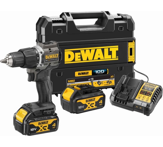 Ударная дрель-шуруповерт Dewalt DCD100M2T, 18 В, 1650 об/мин, 28050 уд/мин, с 2 АКБ 4 Ач и ЗУ, в кейсе TSTAK DCD100M2T-QW