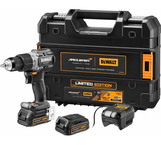 Ударная дрель-шуруповерт Dewalt McLaren Limited Edition DCD85ME2GT, 18 В, 2000 об/мин, с 2 АКБ 1.7 Ач и ЗУ, в кейсе TSTAK DCD85ME2GT-QW