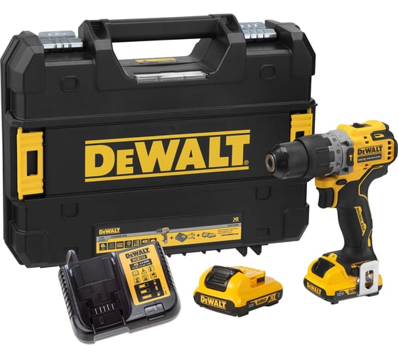 Ударная дрель-шуруповерт Dewalt DCD706D2, 12 В, 1500 об/мин, 25500 уд/мин, с 2 АКБ 2 Ач и ЗУ, в кейсе TSTAK DCD706D2-QW