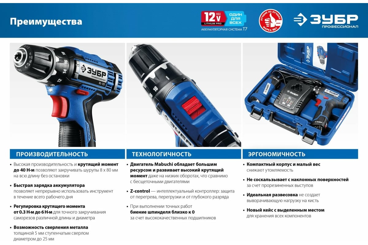 Дрель-шуруповерт ЗУБР Профессионал DL-121 - выгодная цена, отзывы,  характеристики, 1 видео, фото - купить в Москве и РФ