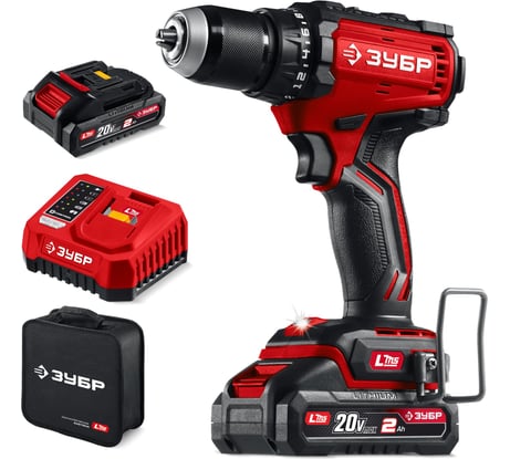 Бесщеточная дрель-шуруповерт, сумка ЗУБР 20 В, 65 Н·м, 2 АКБ LMS (2 А·ч) ДБ-65-22