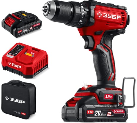 Бесщеточная ударная дрель-шуруповерт, сумка ЗУБР 20 В, 65 Н·м, 2 АКБ LMS (2 А·ч) ДБУ-65-22