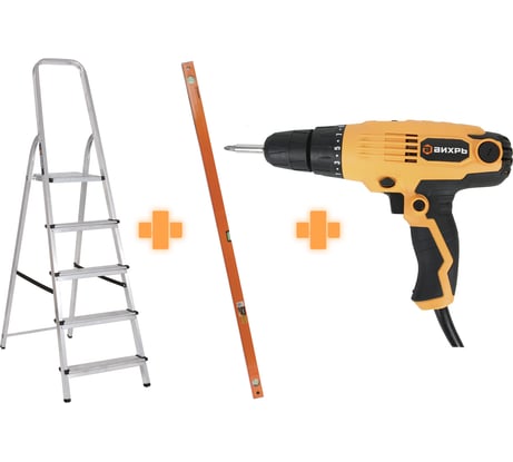 Набор Вихрь: сетевой шуруповерт + стремянка + уровень 902/24