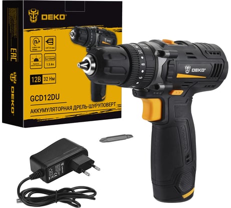 Дрель-шуруповерт ударная аккумуляторная DEKO GCD12DU 12В, 1x1.5Ач 063-4039