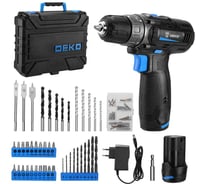 Аккумуляторная дрель-шуруповерт DEKO DKCD12 в кейсе + набор инструментов 92 шт, 12В, 2x2.0 Ач 083-1113
