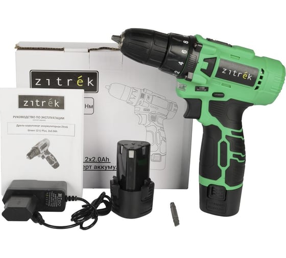 Дрель-шуруповерт аккумуляторная Zitrek Green 12-Li Plus, 12В, 2x2.0Ач 083-1114 1