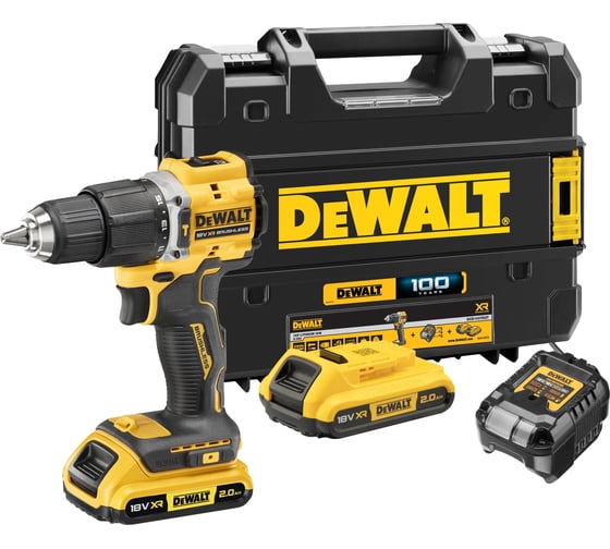 Ударная дрель-шуруповерт DEWALT DCD100YD2T, 18В, 1650об/мин, 28050уд/мин, с 2 аккумуляторами 2Ач и зарядным устройством, в кейсе TSTAK DCD100YD2T-QW 1