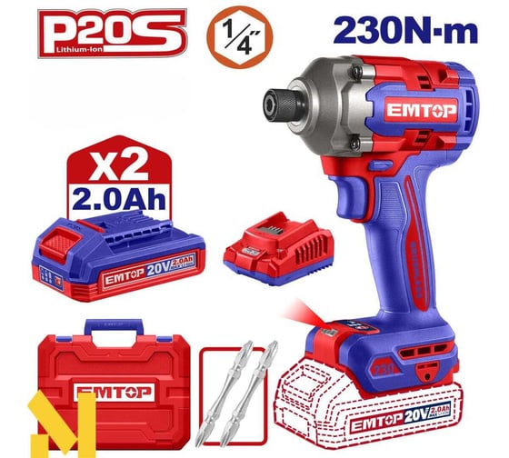 Аккумуляторный ударный шуруповерт emtop ECIRL2023 1