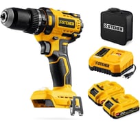 Бесщеточная ударная дрель-шуруповерт STEHER 20 В, 65 Н·м, 2 АКБ LMS (2 А·ч), сумка CBS-65-22