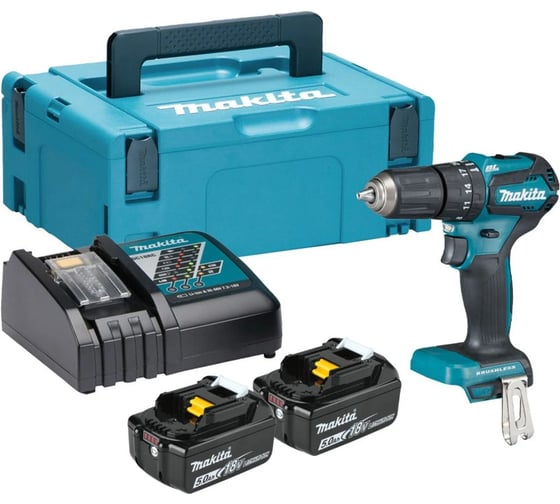 Аккумуляторная дрель-шуруповерт Makita 18 В, 1700 об/мин, 25500 уд/мин, с 2 АКБ 5 Ач и ЗУ, в кейсе MakPac, DHP483RTJ 1