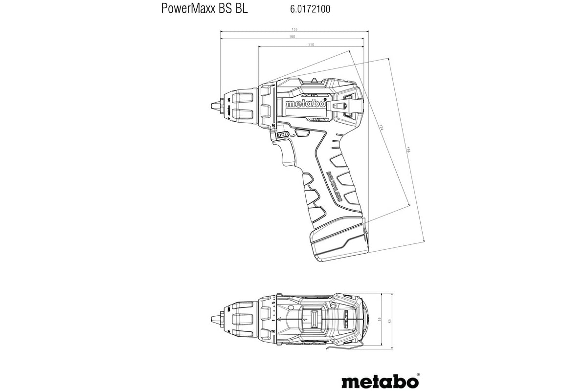 Бесщеточная аккумуляторная дрель-шуруповерт Metabo PowerMaxx BS BL, 2x2 .