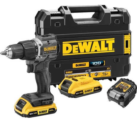 Ударная дрель-шуруповерт DEWALT DCD100D2T, 18В, 1650 об/мин, 28050 уд/мин, с 2 АКБ 2 Ач и ЗУ, в кейсе TSTAK DCD100D2T-QW