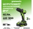 Дрель-шуруповерт аккумулятоный Greenworks DD345, 24V, б/щет, 27/45 Нм,13мм,1х2Ач,ЗУ,кор () 3708307VUA 11