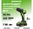 Дрель-шуруповерт аккумулятоный Greenworks DD345, 24V, б/щет, 27/45 Нм,13мм,2х2Ач,ЗУ,кор () 3708307VUC 10