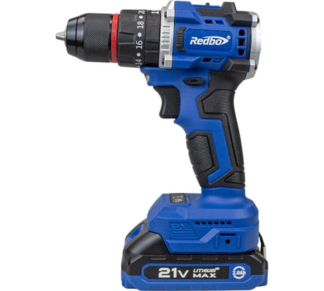 Аккумуляторная дрель (шуруповерт) Redbo OAD-21PBL ударная бесщеточная (21В.,40Нм;2,0Ач;2Акк;Li-Ion, 23+1) 28307