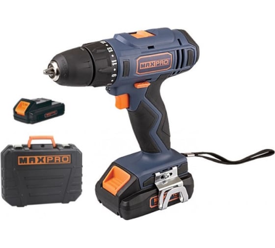 Дрель-Шуруповерт аккумуляторная MAX-PRO 18 В, 0-350/0-1250 об/мин, 10 мм, 30 Нм, 2 батареи (Li-Ion) х1,5 Ач, 15+1, 1 ч., регулировка оборотов, резинов 85030 1