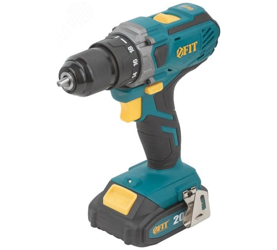 Дрель-шуруповерт аккумуляторный FIT 20 В, 0-400/1400 об/мин, 40 Нм, 2 (Li-Ion) 2,0 Ач, 1,25 ч., рез. накл., кейс 79901 1