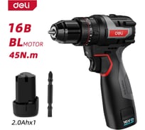 Профессиональный бесщеточный ударный шуруповерт DELI DE-CZ16-1A2 (1 АКБ, 16В х2 Ач + ЗУ, 45Нм, сумка) 168689