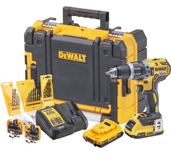 Дрель-шуруповерт ударная DEWALT DCK796D2T, 18 В, 2000 об/мин, 34000 уд/мин, с 2 АКБ 2 Ач, ЗУ и набором оснастки, в кейсе TSTAK DCK796D2T-QW