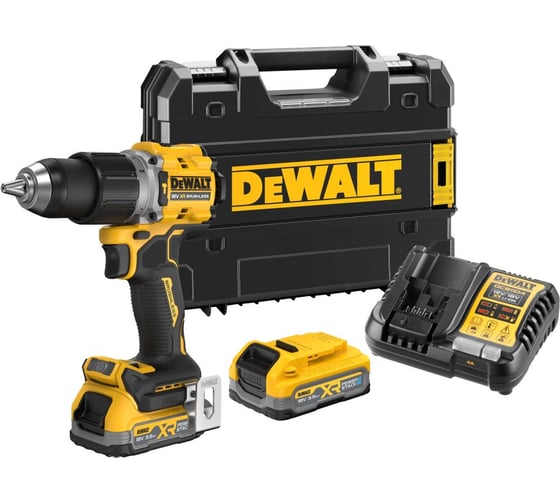 Ударная дрель-шуруповерт Dewalt DCD805S2T, 18 В, 2000 об/мин, 34000 уд/мин, с 2 АКБ 3.5 Ач и ЗУ, в кейсе TSTAK DCD805S2T-QW