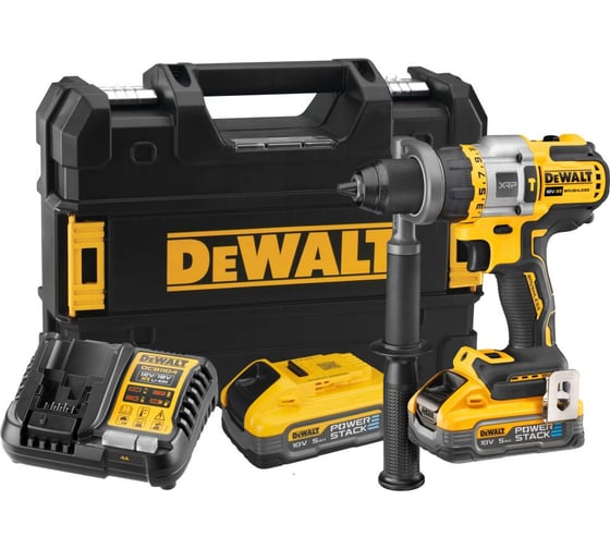 Аккумуляторная ударная дрель-шуруповерт Dewalt DCD999H2T, 18 В, 2250 об/мин, 38250 уд/мин, с 2 АКБ 5 Ач и ЗУ, в кейсе TSTAK DCD999H2T-QW