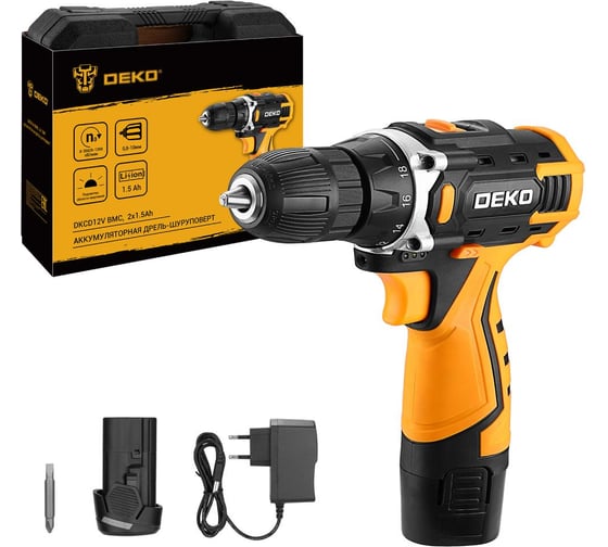 Аккумуляторная дрель-шуруповерт DEKO DKCD12V в кейсе, 12В, 2x1.5Ач 083-1006
