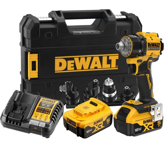 Аккумуляторная дрель-шуруповерт Dewalt DCD803P2T, 18 В, 1650 об/мин, с комплектом насадок, 2 АКБ 5 Ач и ЗУ, в кейсе TSTAK DCD803P2T-QW