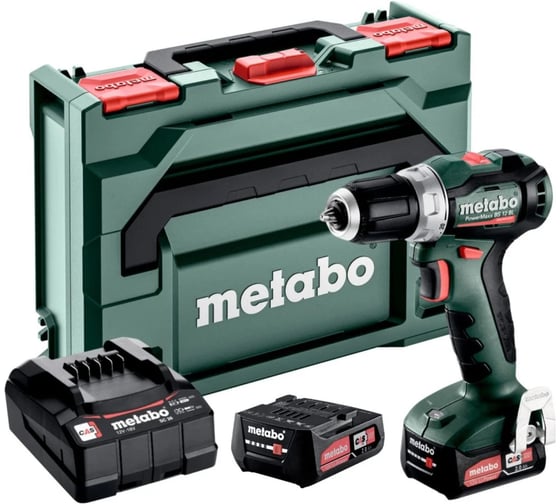 Аккумуляторная дрель-шуруповерт Metabo PowerMaxx BS 12 BL, 12 В, 1600 об/мин, с 2 АКБ 2 Ач и ЗУ, в кейсе metaBOX 601044500