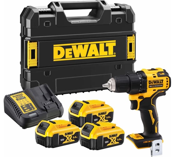 Аккумуляторная бесщеточная дрель-шуруповерт DEWALT 18В, 1650об/мин, с 3 АКБ 5 Ач и ЗУ, в кейсе TSTAK, DCD708P3T DCD708P3T-QW
