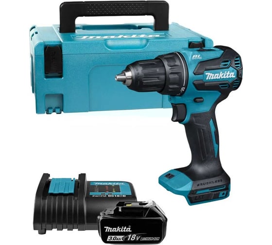 Дрель-шуруповерт аккумуляторная Makita LXT 18В BL XPT 13мм 50/27Нм 1х3,0 Ач АКБ ЗУ Makpac2 DDF490F002