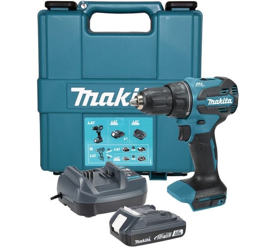 Дрель-шуруповерт аккумуляторная Makita LXT 18В BL 13мм 50/27Нм 1х2,0 Ач АКБ+ЗУ (LXT Basic) кейс DDF490WV