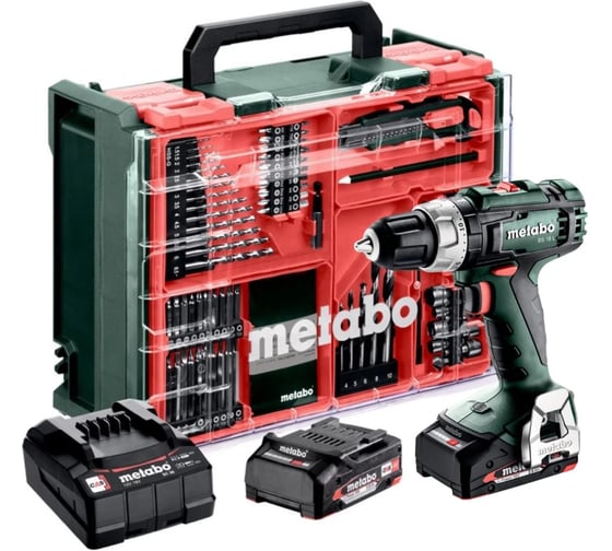 Аккумуляторная дрель-шуруповерт Metabo BS 18 L, 18 В, 1850 об/мин, с 2 АКБ 2 Ач, ЗУ и набором оснастки, в кейсе 614051710
