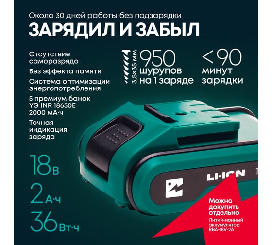 Аккумуляторная дрель-шуруповерт Rokodil Twist 2 Pro, 18В, 48Нм, 2Ач, 1045101