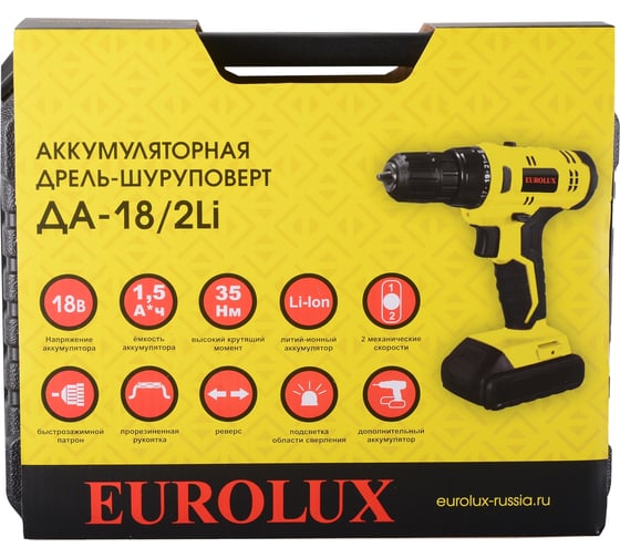 Аккумуляторная дрель-шуруповерт Eurolux ДА-18/2Li 72/14/40
