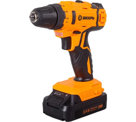 Аккумуляторная дрель-шуруповерт Вихрь ДА-20Л-2КА с набором оснастки, 65 предметов 72/14/36