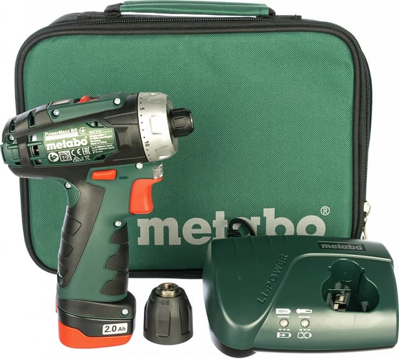Аккумуляторная дрель Metabo PowerMaxx BS 12 В, 1х2.0, патрон, сумка 600079500