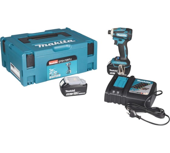 Аккумуляторный ударный бесщеточный шуруповерт Makita Т-Режим, 1/4", 180Нм, М5-М16, кейс, 2x5Ач DTD172RTJ