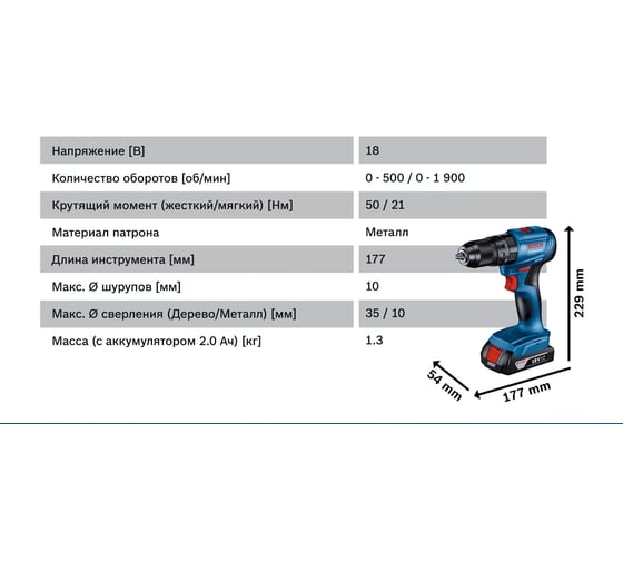 Аккумуляторная ударная дрель-шуруповерт Bosch GSB 185-LI (соло) 06019K3103