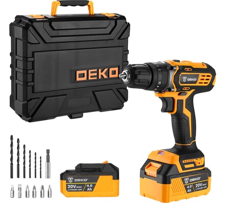 Аккумуляторная ударная дрель-шуруповерт DEKO DKCD20 Impact 20 В, 2х4.0 Ач 063-4420