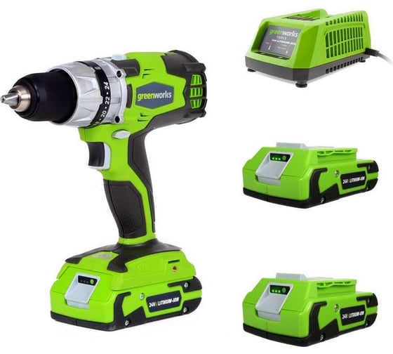Аккумуляторная ударная дрель-шуруповерт Greenworks G24CDK2 1