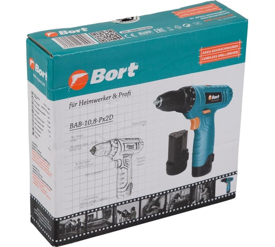 Аккумуляторная дрель-шуруповерт Bort BAB-10,8-Px2D 91270948