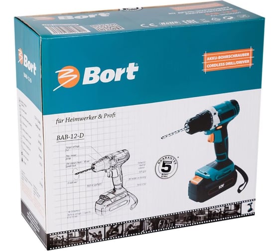 Аккумуляторная дрель-шуруповерт Bort BAB-12-D 98296501