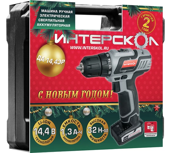 Аккумуляторная дрель-шуруповерт ИНТЕРСКОЛ ДА-14.4ЭР 435.0.2.40