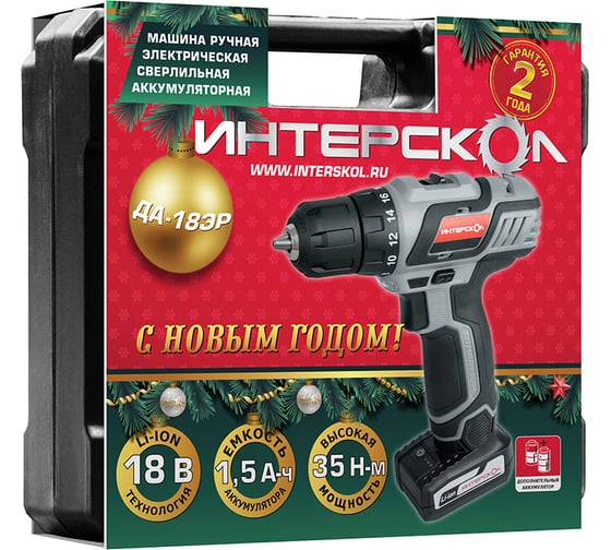Аккумуляторная дрель-шуруповерт ИНТЕРСКОЛ ДА-18ЭР 436.0.2.40
