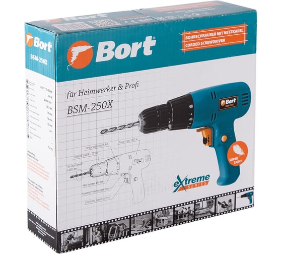 Электрическая дрель-шуруповерт Bort BSM-250X 91272584