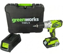 Аккумуляторная дрель-шуруповерт Greenworks G24DDK2, 24V, c 1хАКБ 2 А.ч и ЗУ в кейсе 3702807
