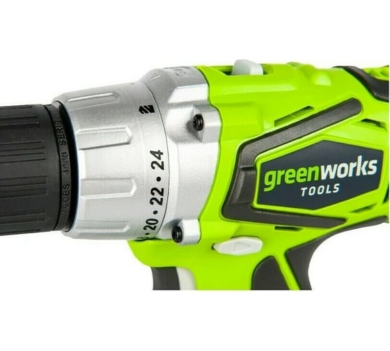 Аккумуляторная дрель-шуруповерт Greenworks G24DDK2, 24V, c 1хАКБ 2 А.ч и ЗУ в кейсе 3702807