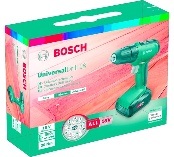 Аккумуляторная дрель-шуруповерт Bosch UniversalDrill 18 0.603.9C8.001
