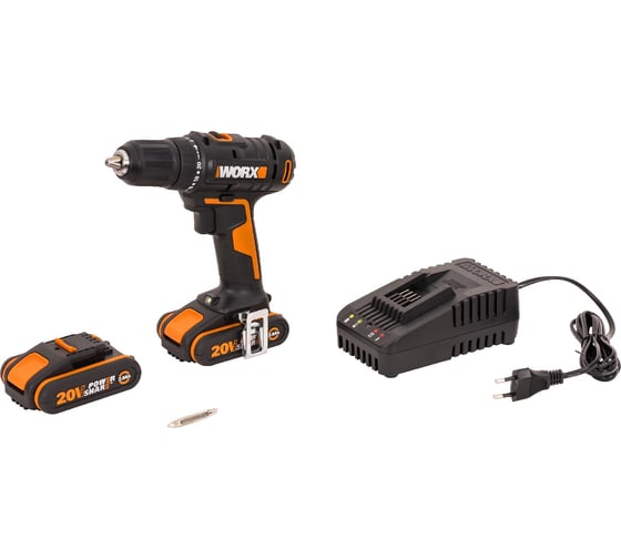 Аккумуляторная дрель-шуруповерт WORX WX108 45Нм, 20В, 2Ач x2, ЗУ 2А, кейс