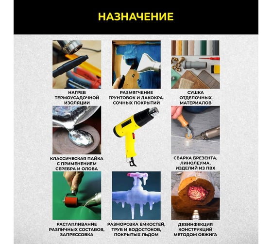 Строительный фен TECHNICOM 65-600 °С, 250-500 л/мин, 2800 Вт, 6 аксессуаров TC-HG2800